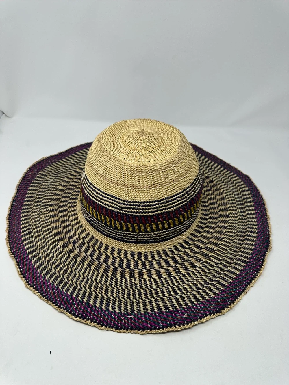 Authentic Handwoven Bolga Straw Fedora Hat from Ghana – Sun Hat Wide Brim